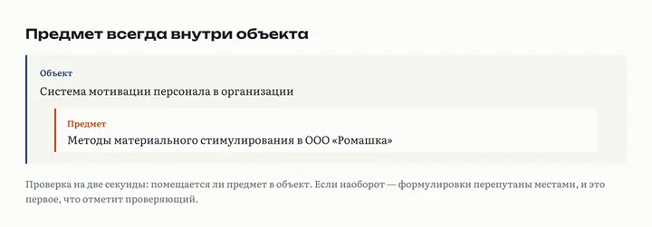 Схема: предмет вложен в объект, управление персоналом как объект, система мотивации как предмет